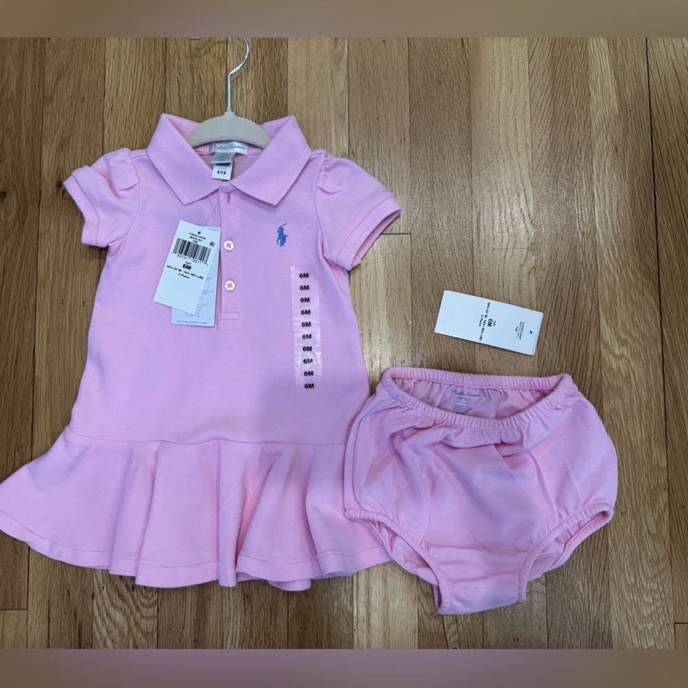 Ralph Lauren Light Pink Pleated Polo Dress w/ Matching Diaper Cover